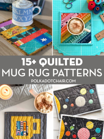collage image of quilted mug rugs
