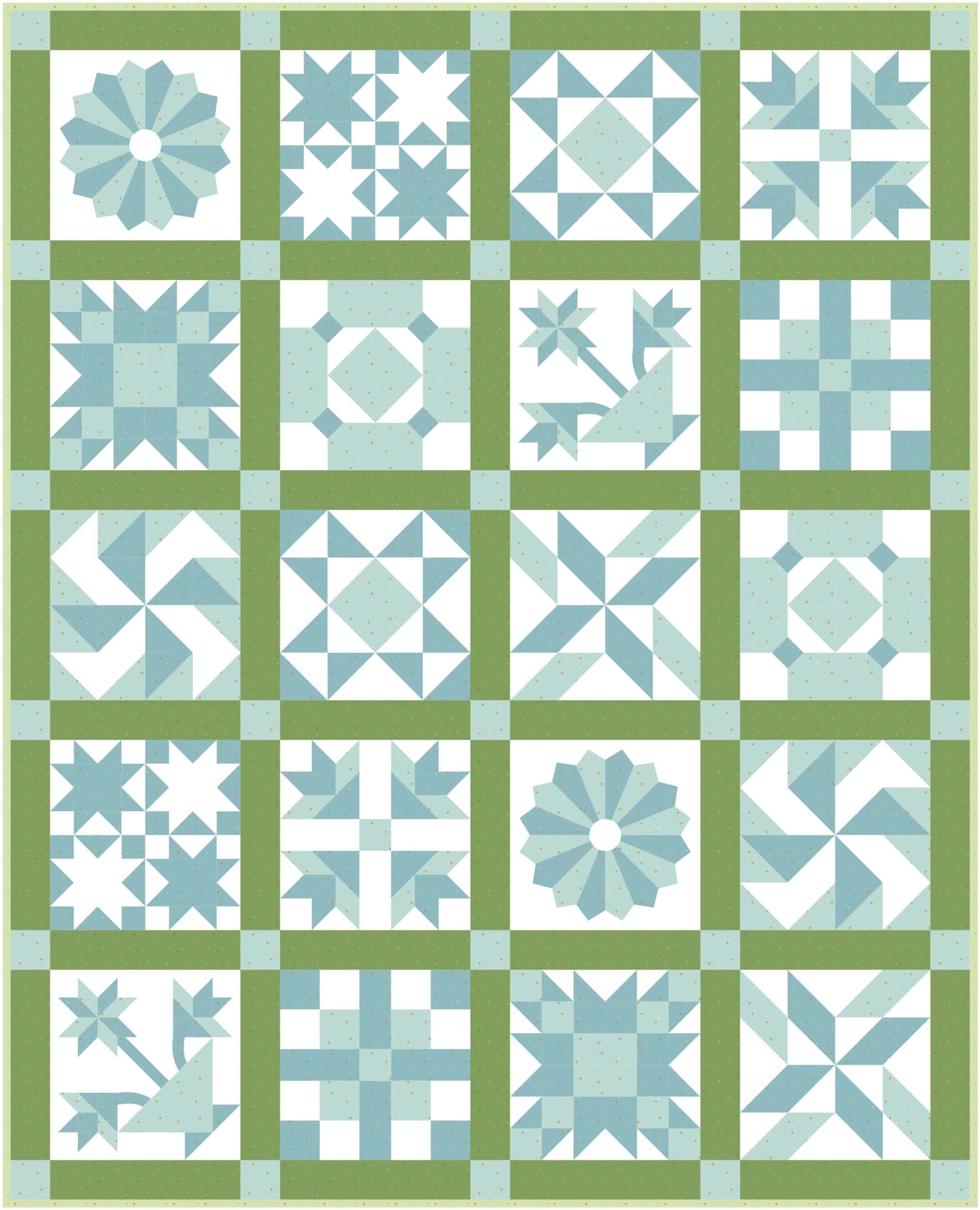 blue and green quilt mockup