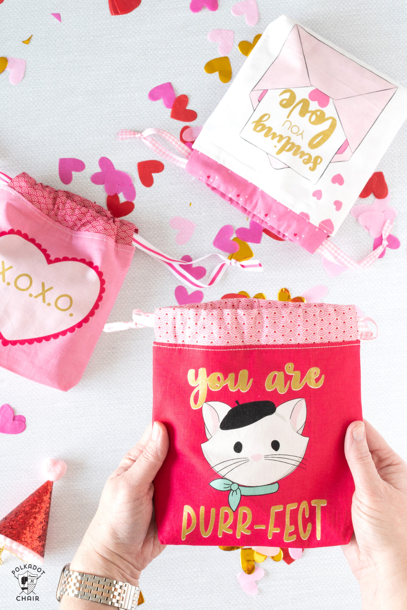 Fabric Valentine's Day Treat Bag Tutorial - The Polka Dot Chair