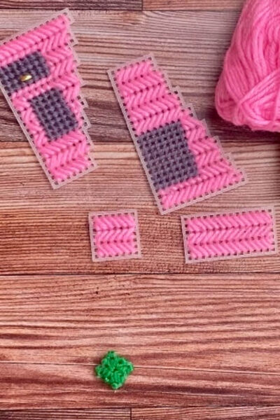 pink stitched plastic canvas