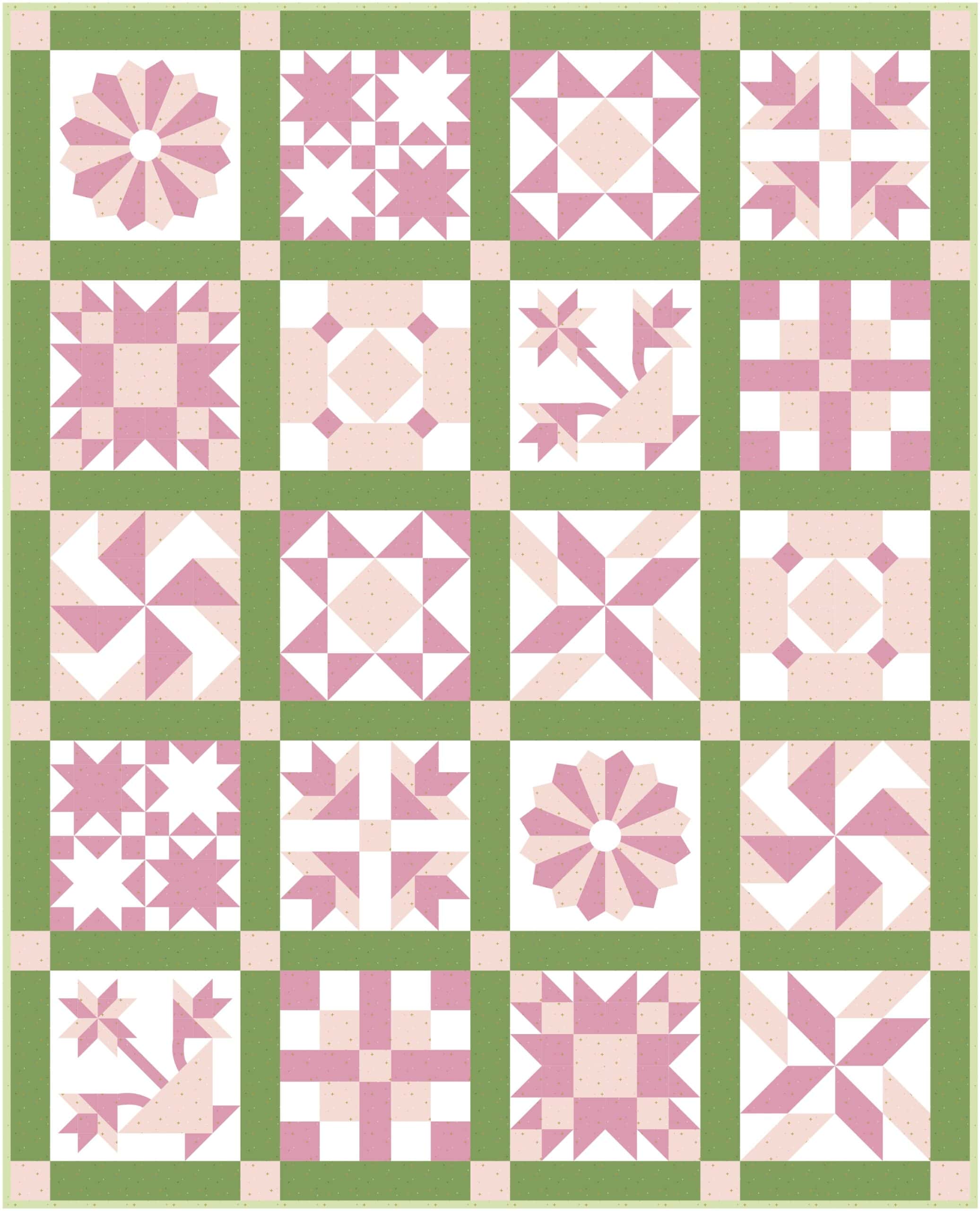 Mockup of quilt pattern in pink and green