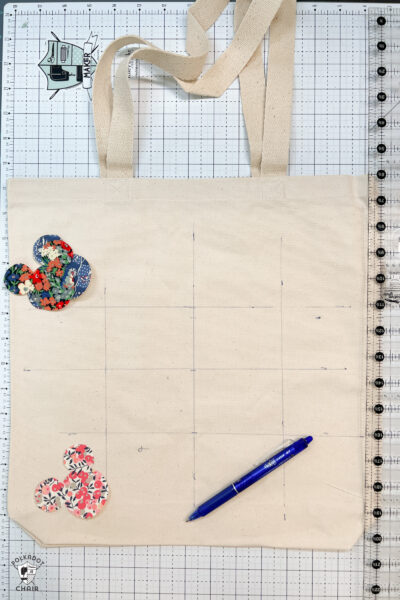 mickey shapes being added to canvas tote bag