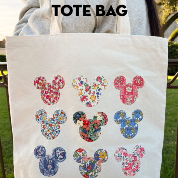 canvas tote bag with many floral mickey mouse shapes