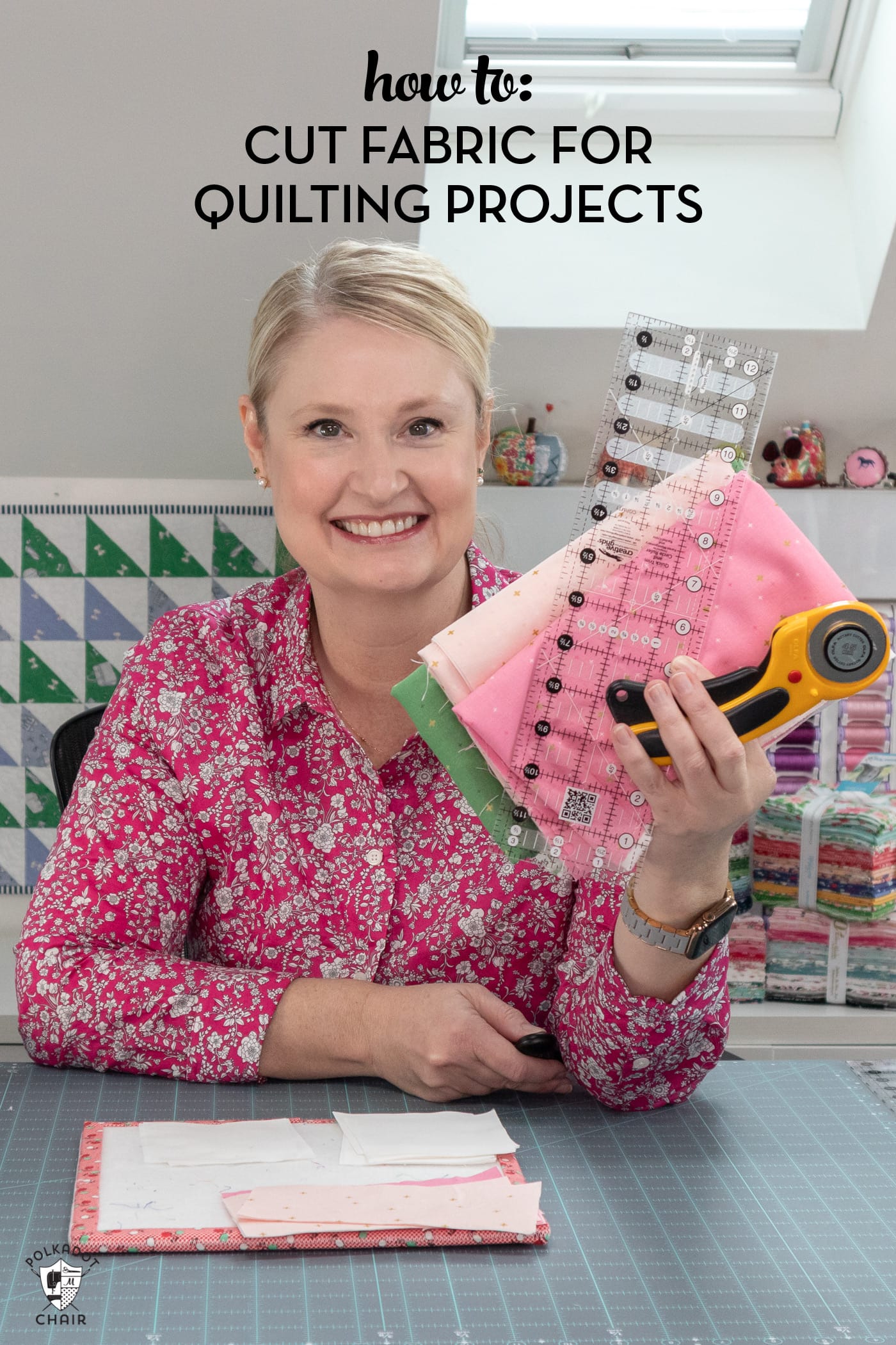 woman holding quilting tools