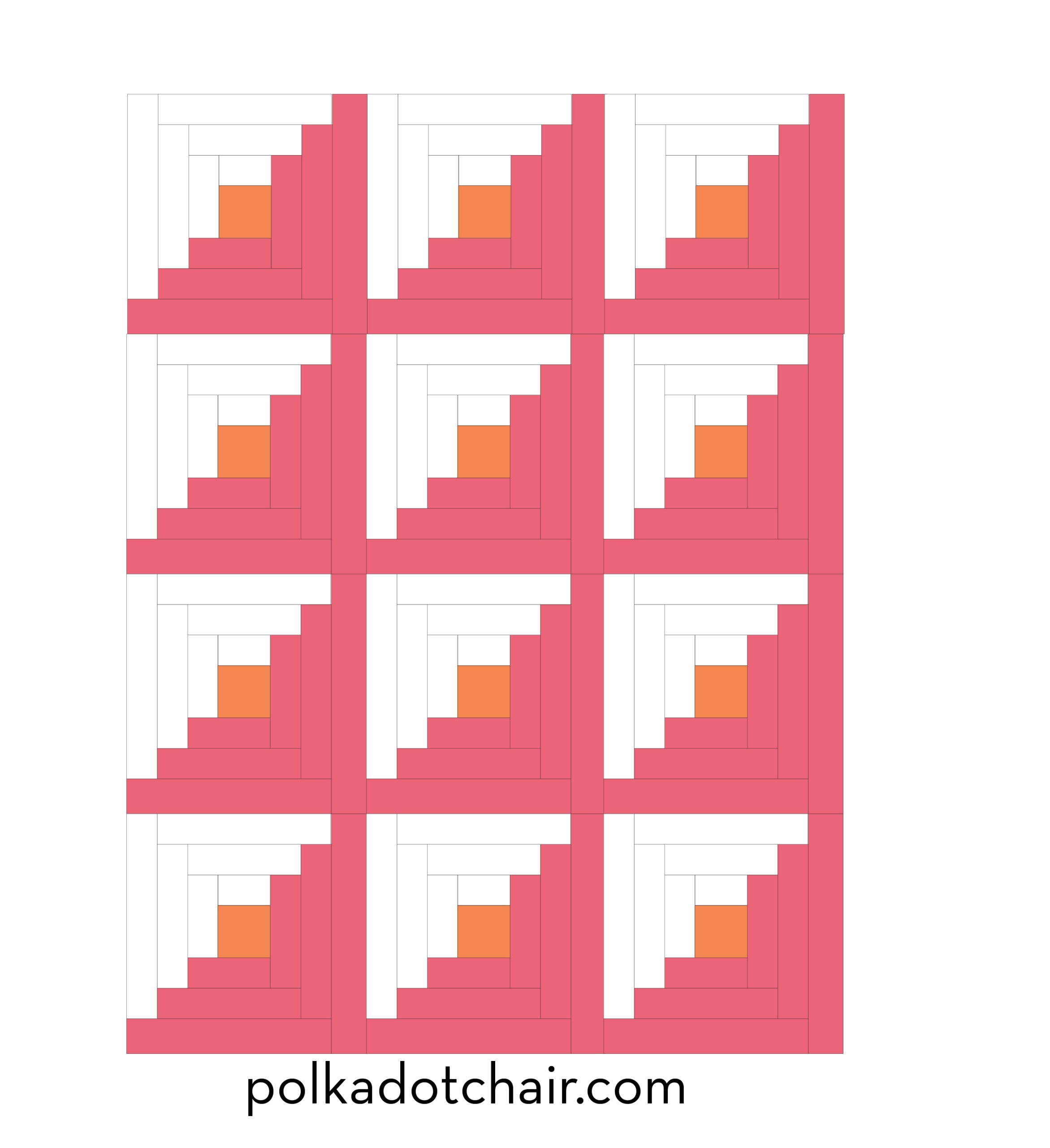 diagram of pink and orange log cabin blocks