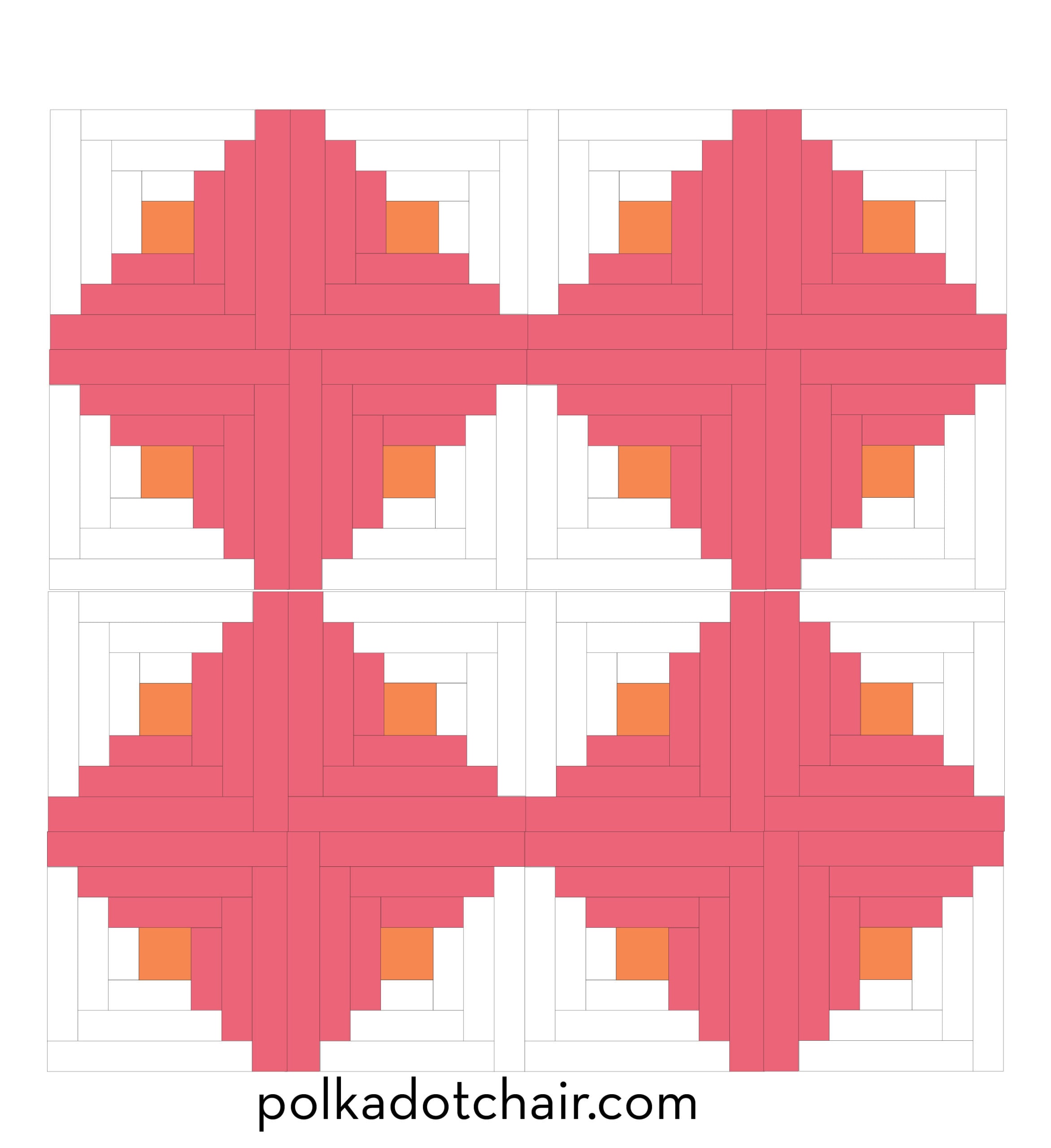 diagram of pink and orange log cabin blocks