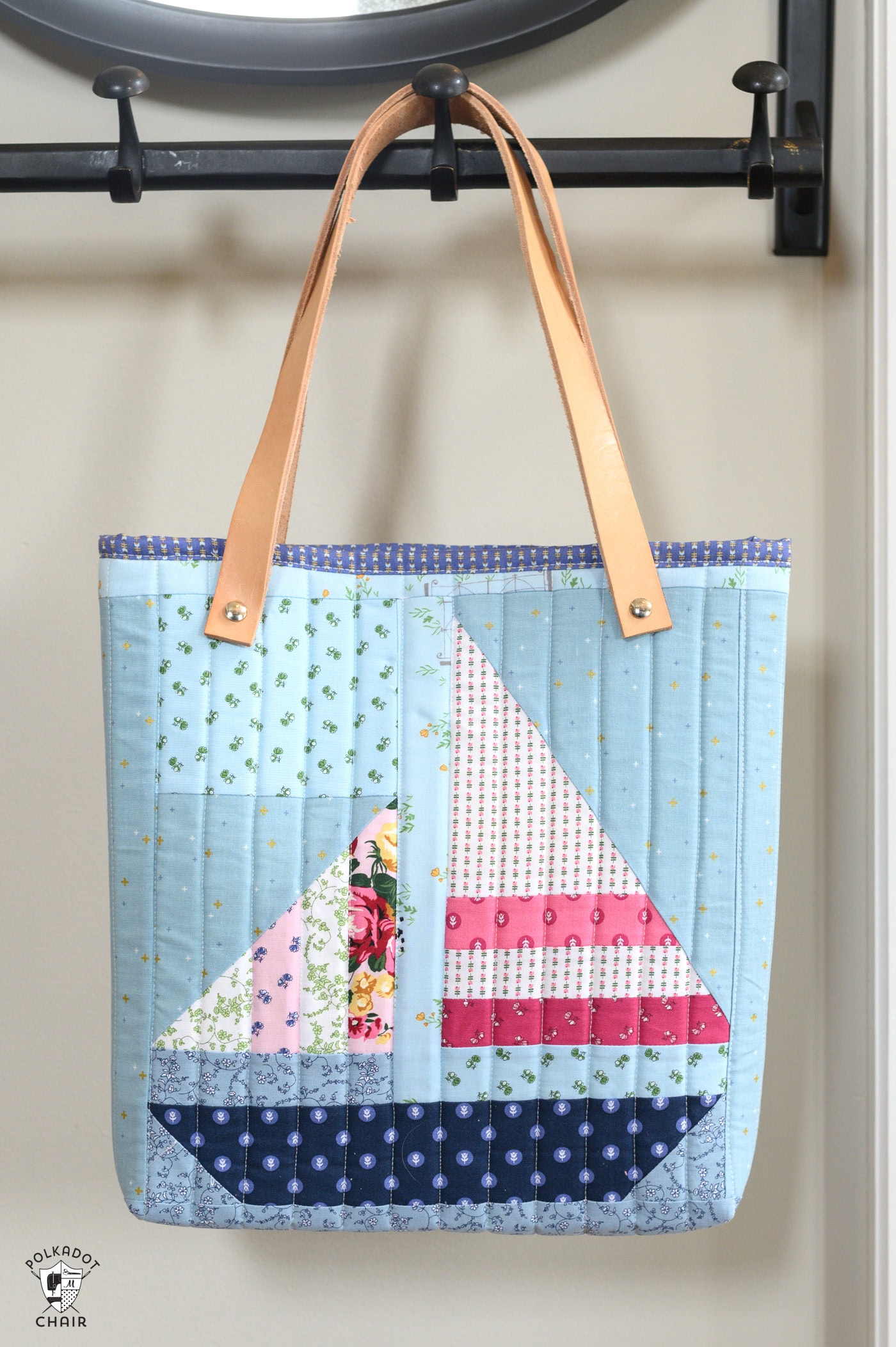 quilted tote bag on hook