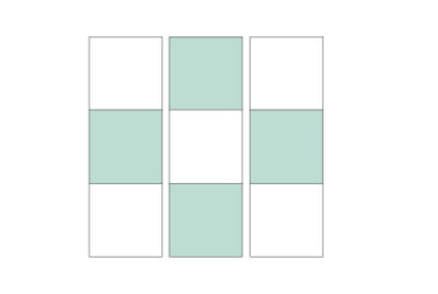 diagram of nine patch quilt layout in aqua and white