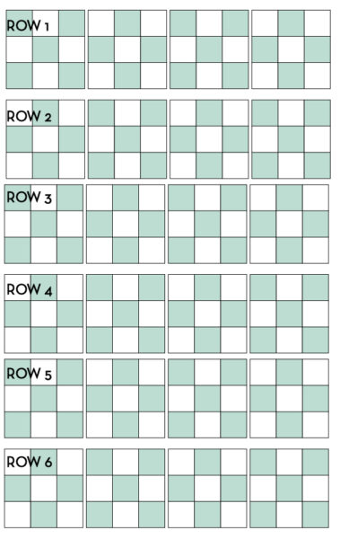 diagram of nine patch quilt layout in aqua and white