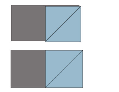 illustration of quilt block construction shown in blues and grays