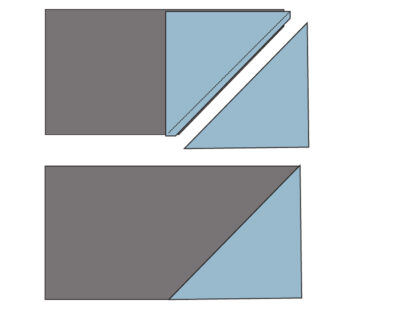 illustration of quilt block construction shown in blues and grays