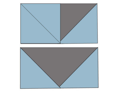 illustration of quilt block construction shown in blues and grays