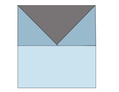 illustration of quilt block construction shown in blues and grays