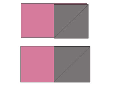 gray and pink illustration of turnstile quilt block construction
