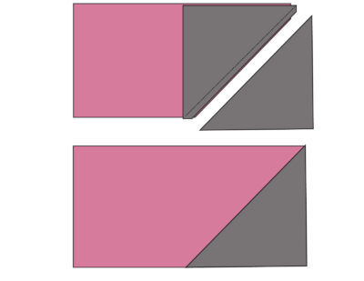 gray and pink illustration of turnstile quilt block construction