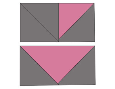 gray and pink illustration of turnstile quilt block construction