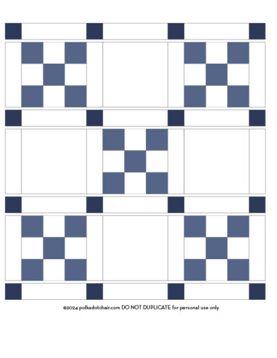 Irish chain quilt block illustrations in blue and white