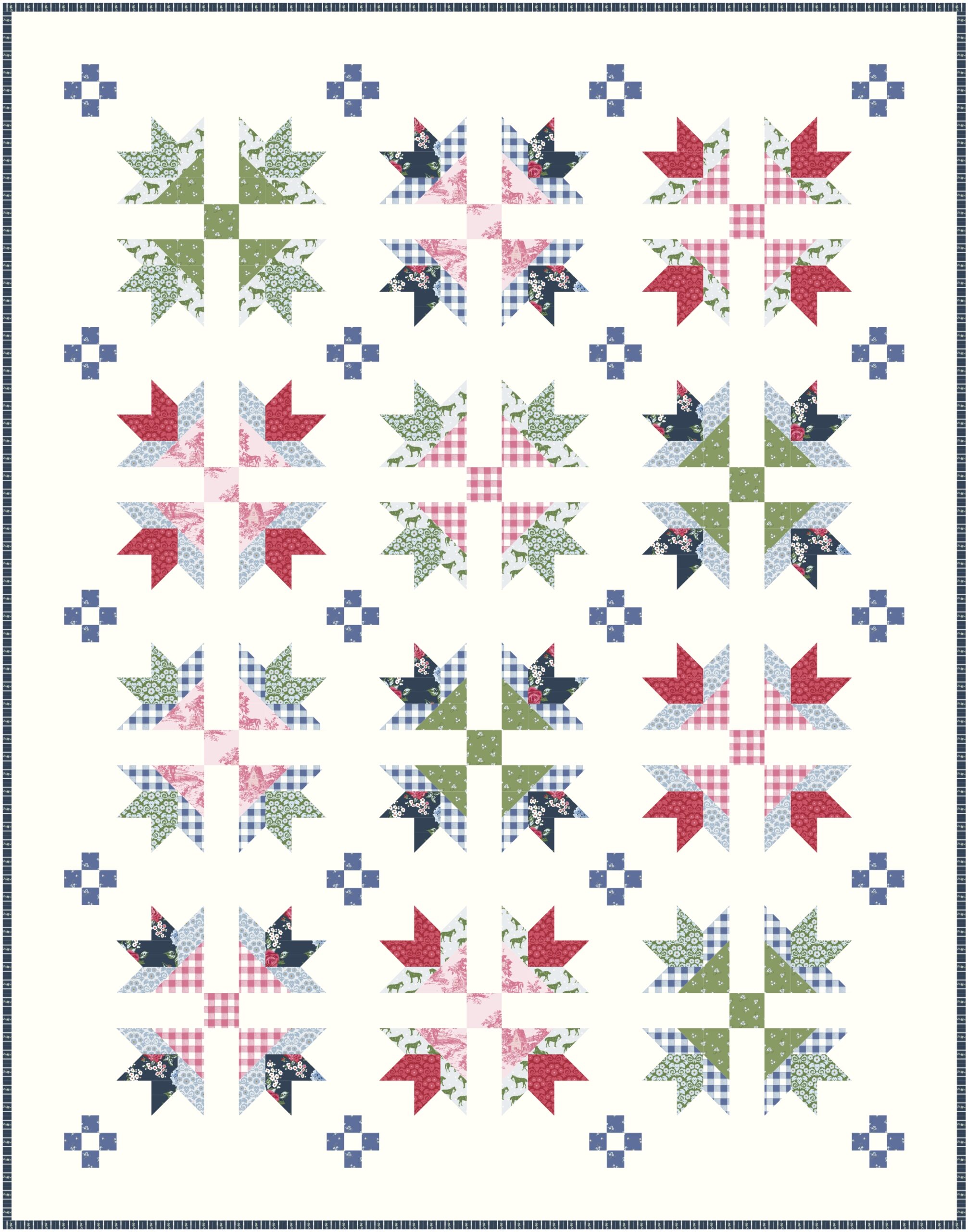 Mockup of Bluegrass Crossing quilt pattern by Melissa Mortenson
