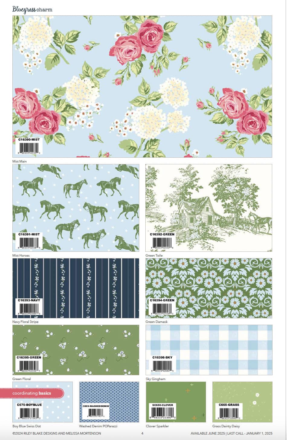 collage image of bluegrass charm fabric designs by melissa mortenson