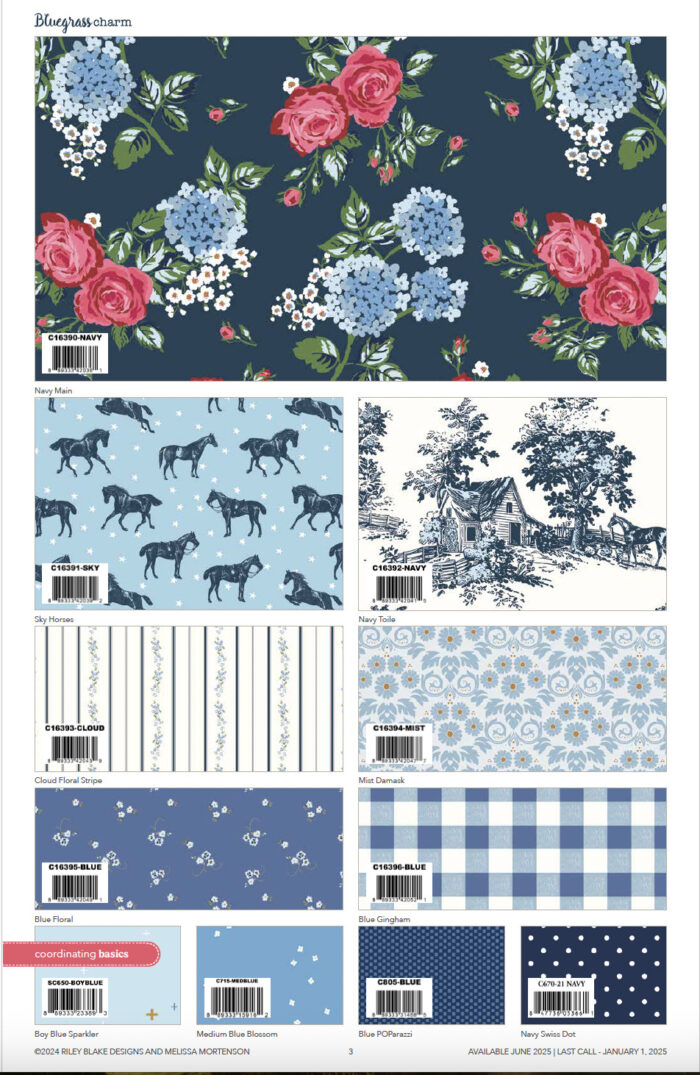 collage image of bluegrass charm fabric designs by melissa mortenson