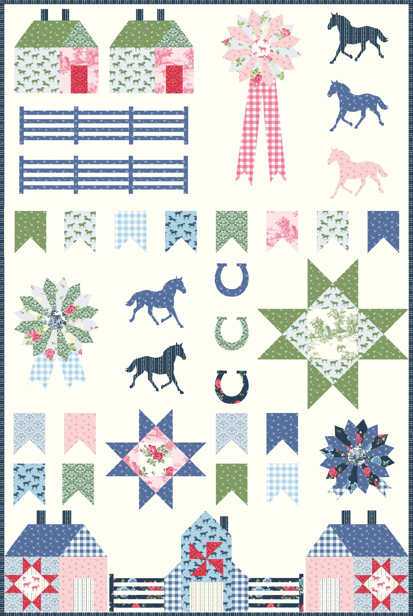 Mockup of the Bluegrass Sampler quilt pattern by Melissa Mortenson