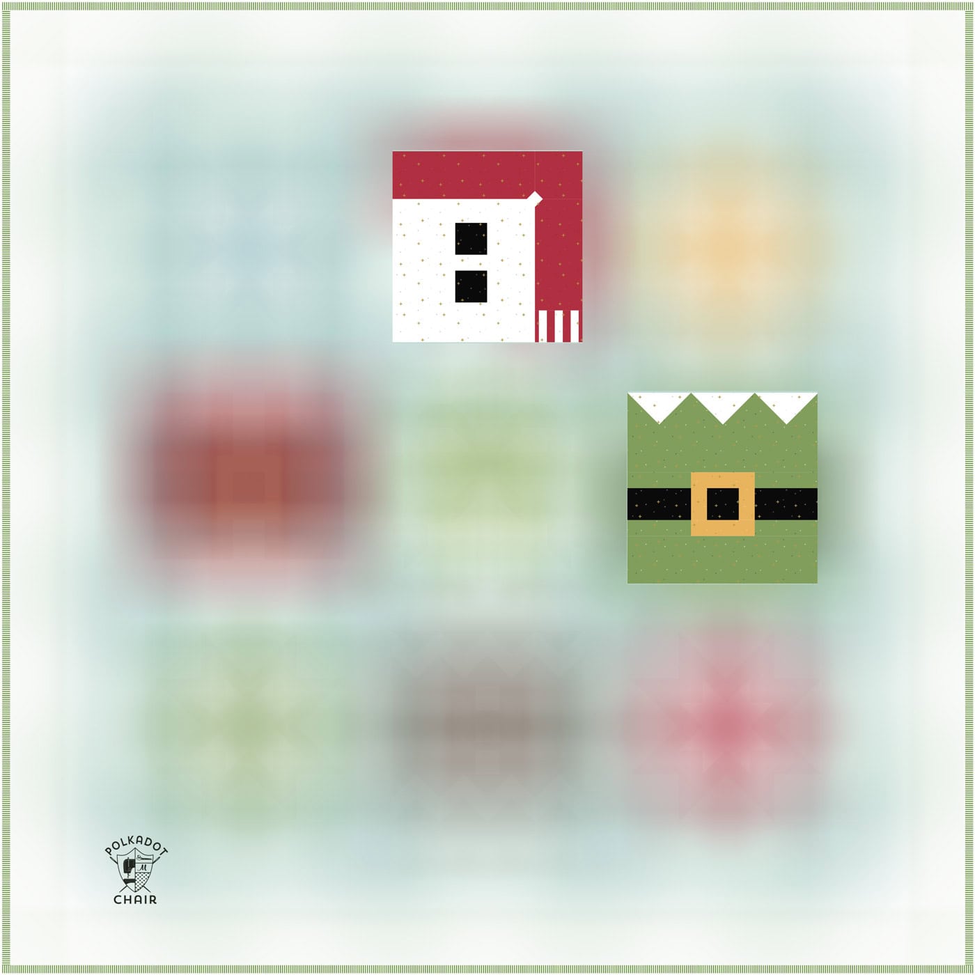 blurred out image of illustration of Christmas quilt block