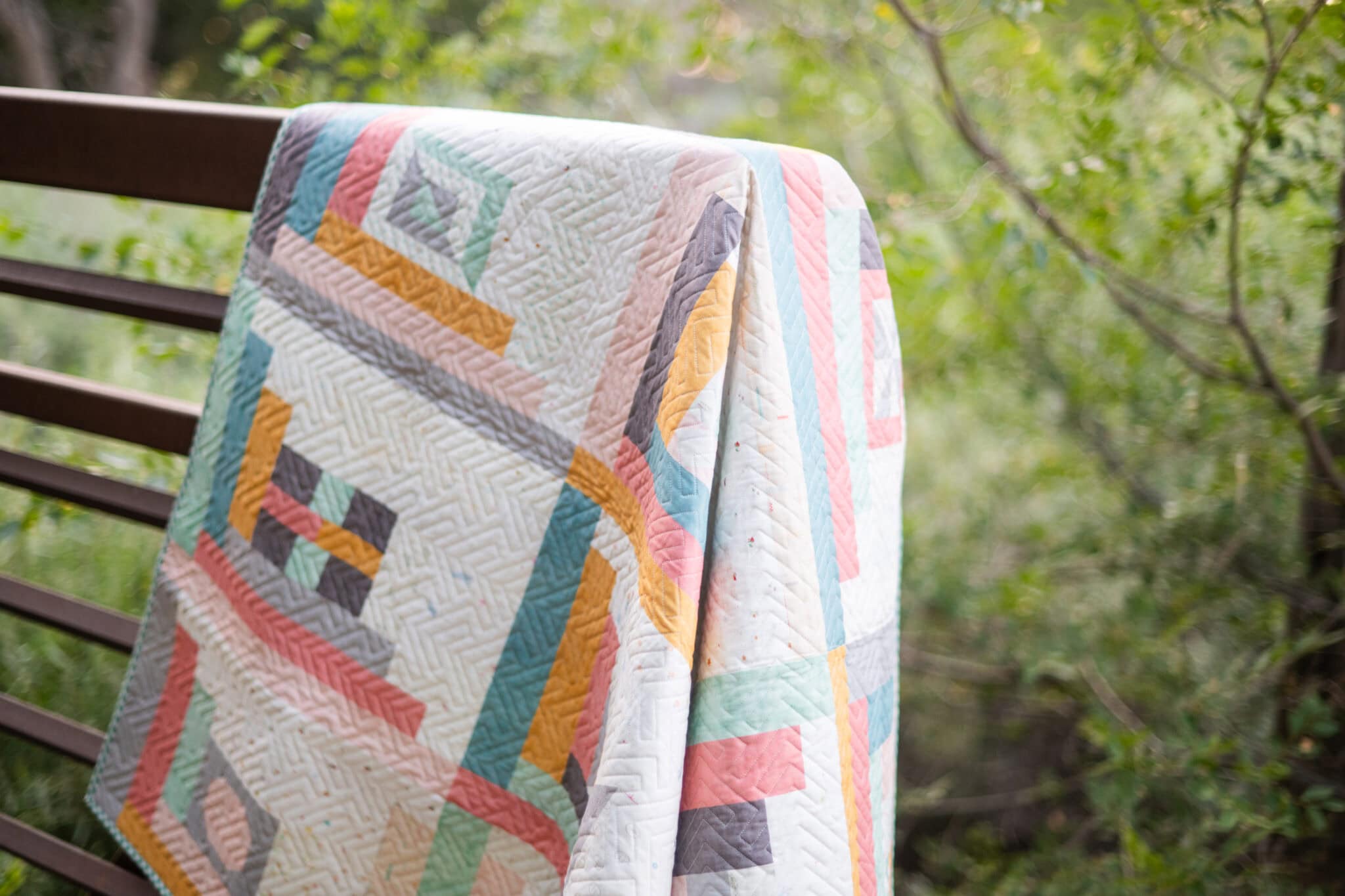 close up of log cabin quilt
