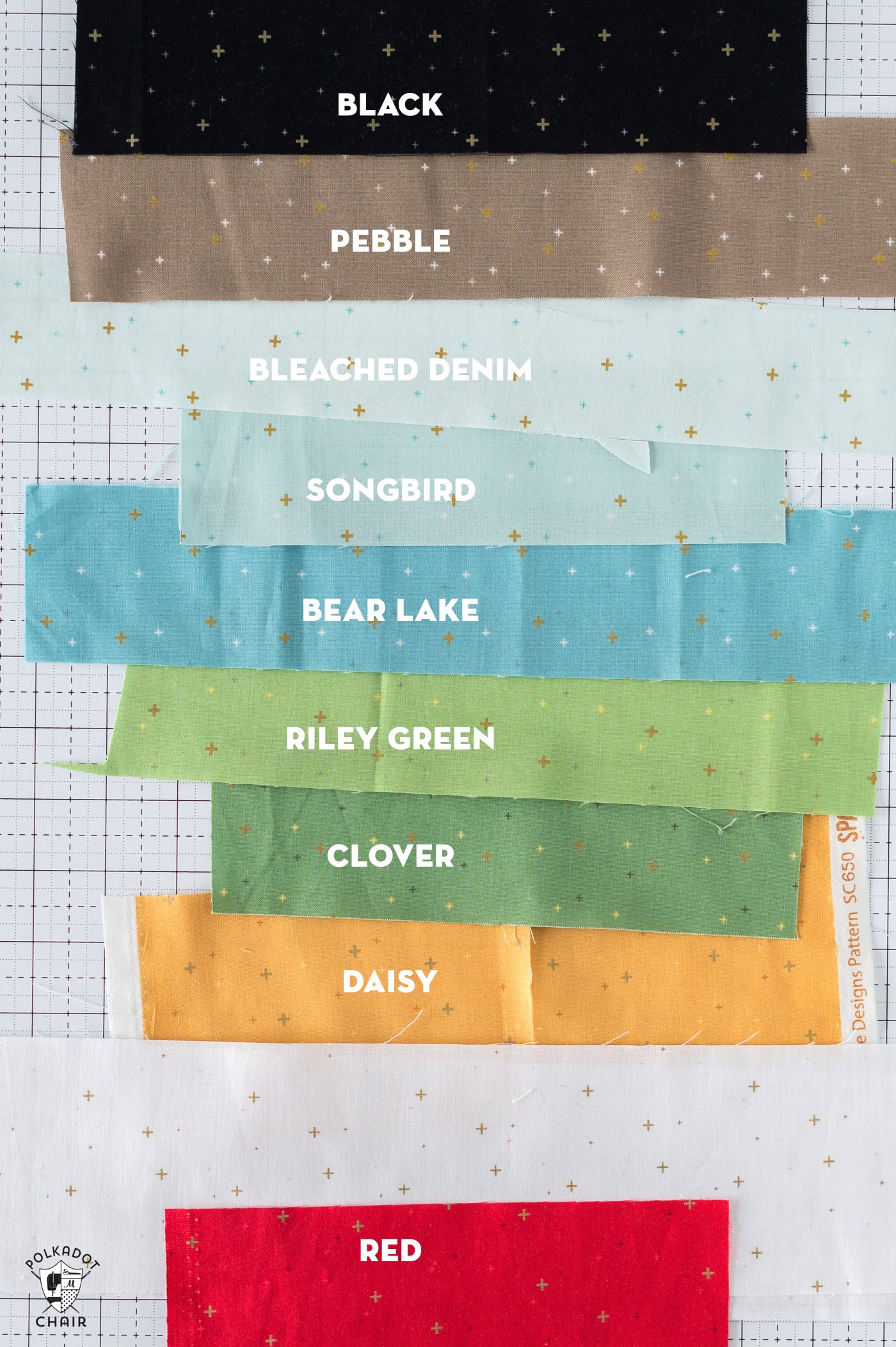 strips of fabric with text overlay