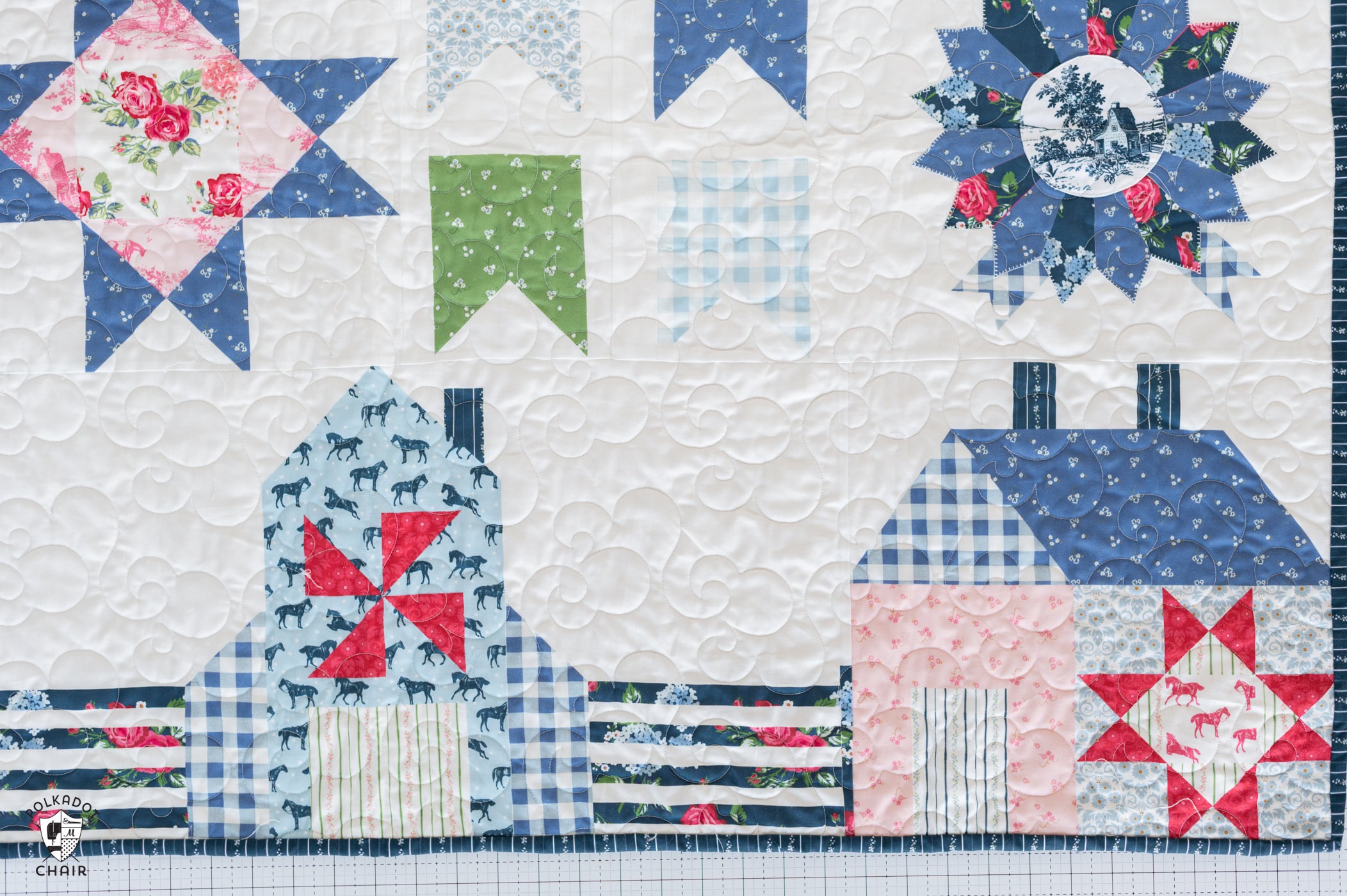 closeup of bluegrass sampler quilt pattern