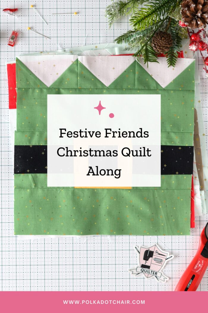 green quilt block on white cutting mat with text overlay