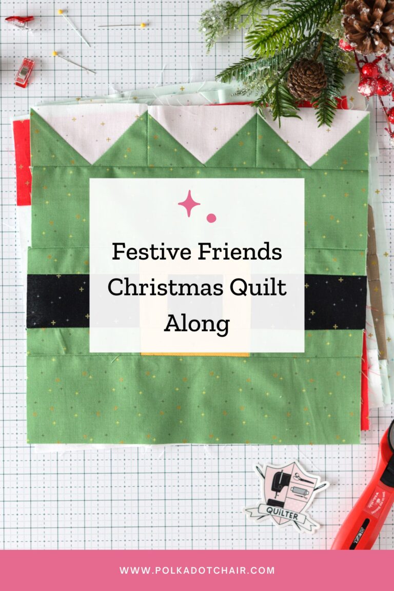green quilt block on white cutting mat with text overlay