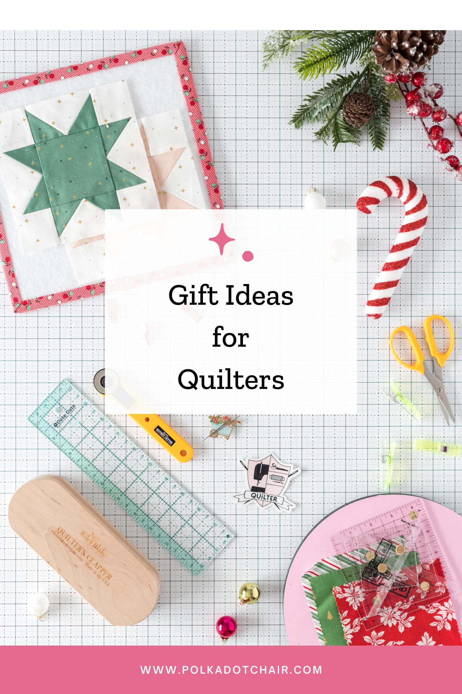 quilt notions spread out on white cutting mat