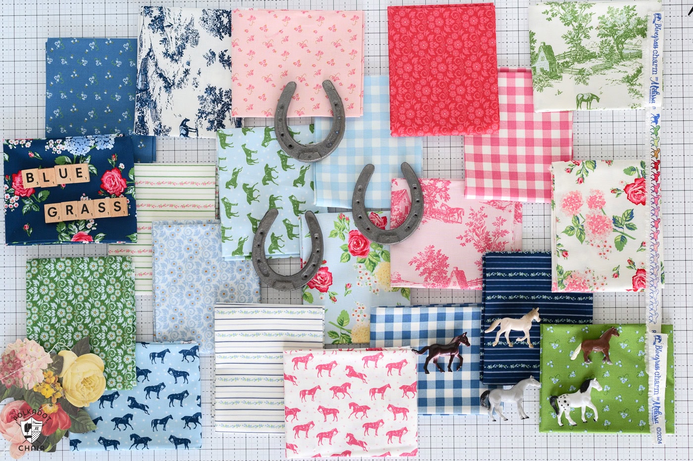 various fabrics on white cutting mat
