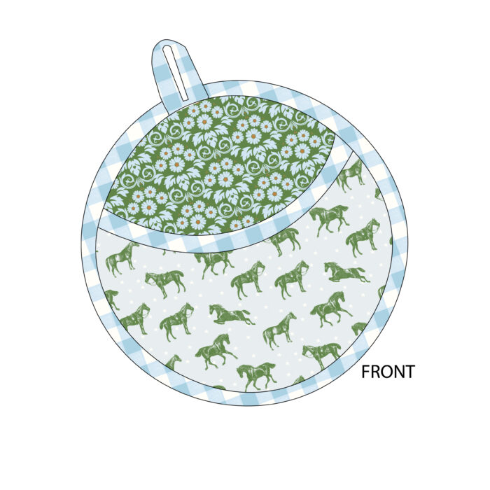 Potholder Parade pattern in blue and green fabrics
