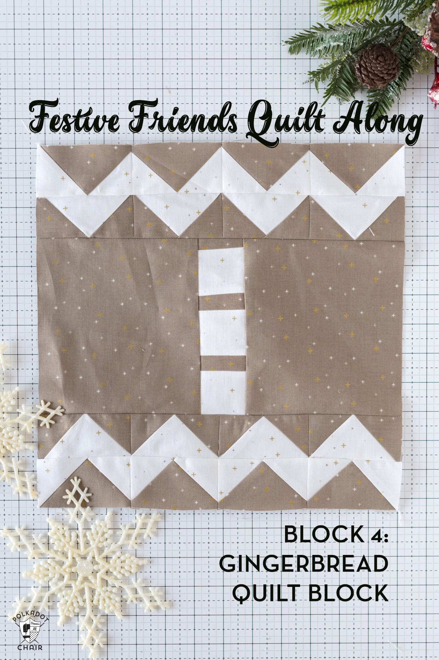 brown and white gingerbread quilt block on white table