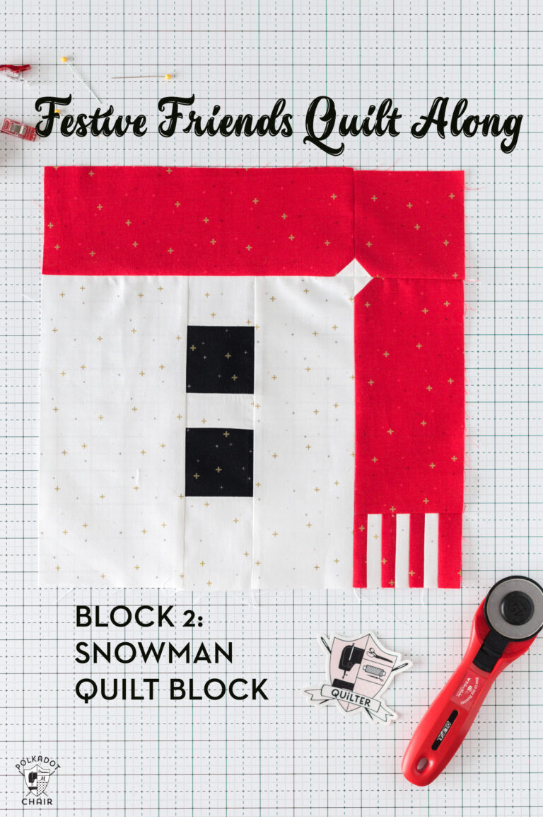 black and white snowman quilt block on white cutting mat