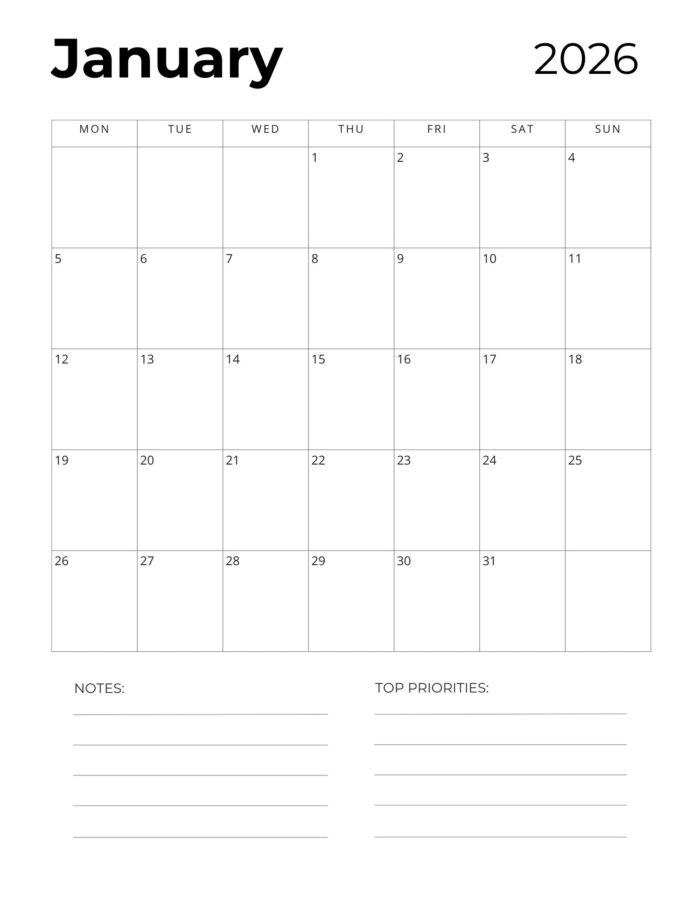 sample of january monthly page