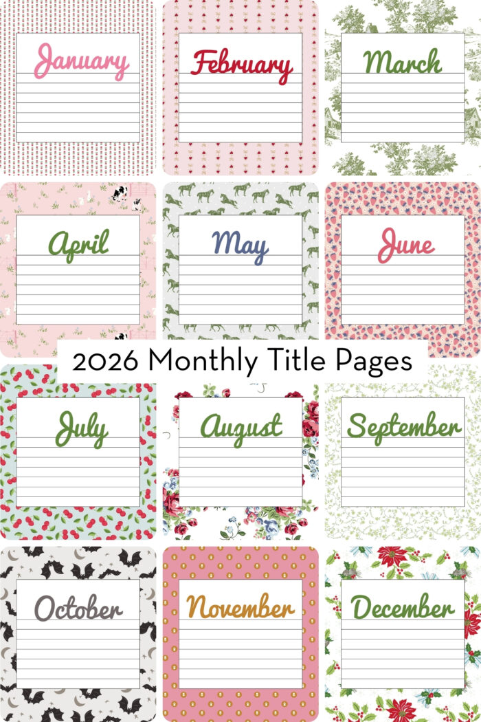 collage of all title pages of planner pages for 2026
