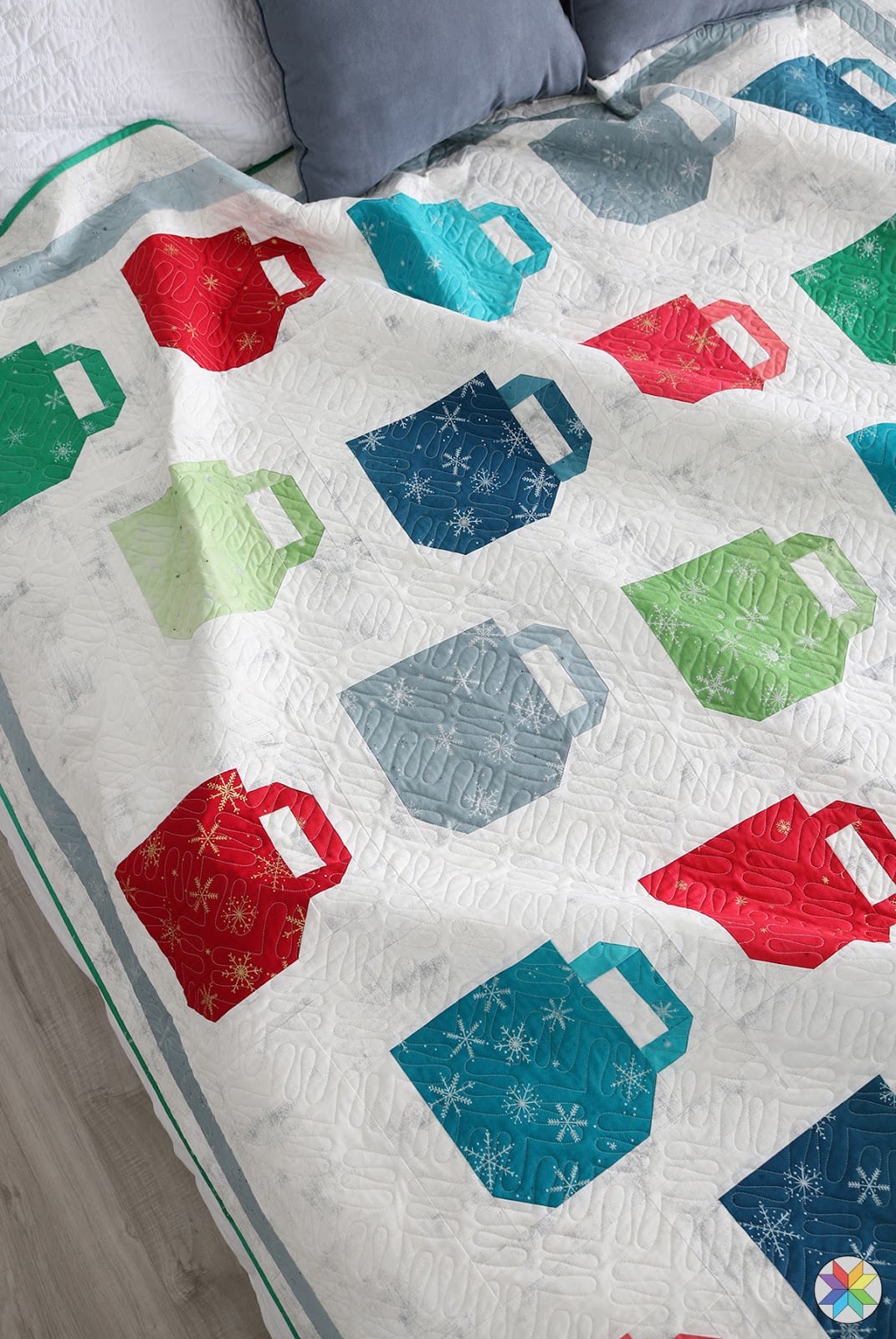 bright mug quilt blocks on white background quilt