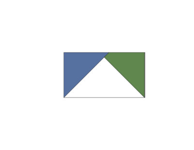 quilt block assembly diagram with blue and green squares and triangles