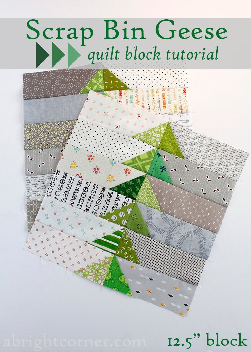 quilt block pattern featuring green flying geese blocks