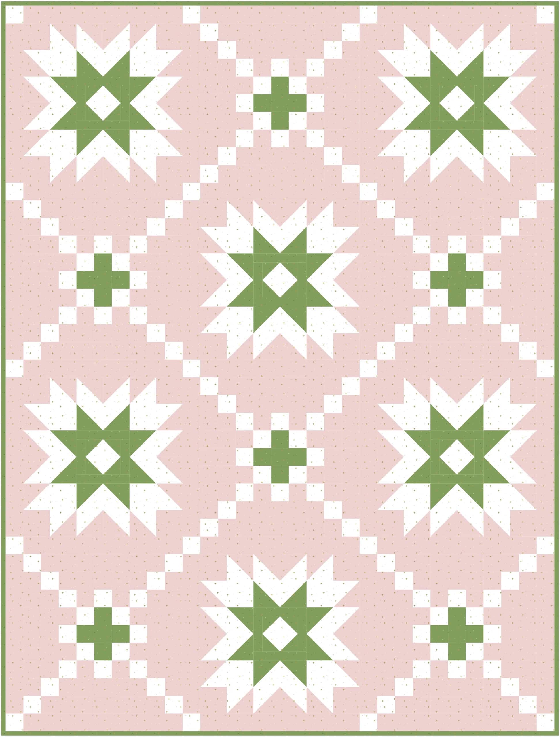 mockup of quilt pattern in pinks and greens