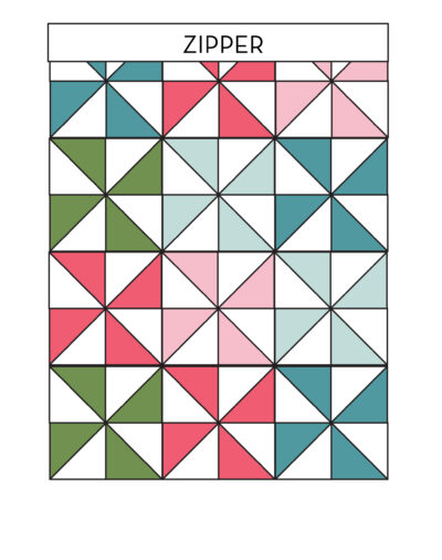 pink, green and blue quilt block illustration