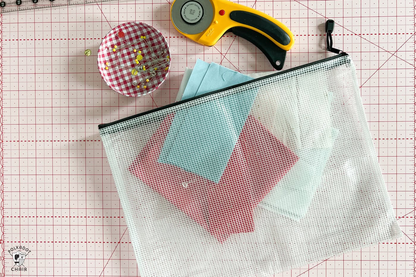 plastic envelope on cutting table