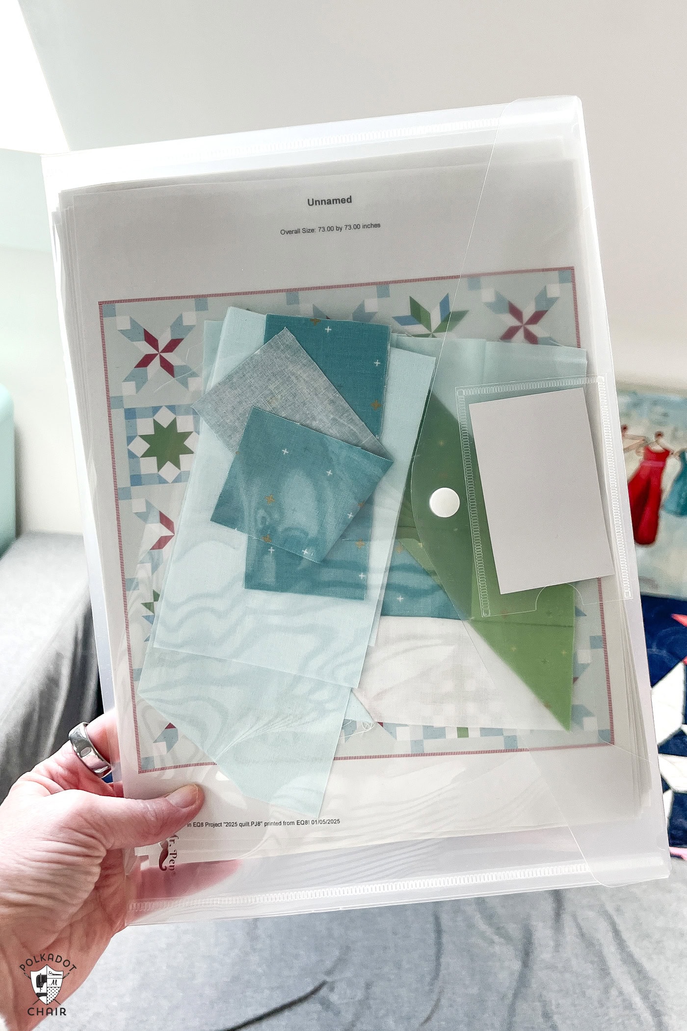 fabric and paper in plastic envelopes