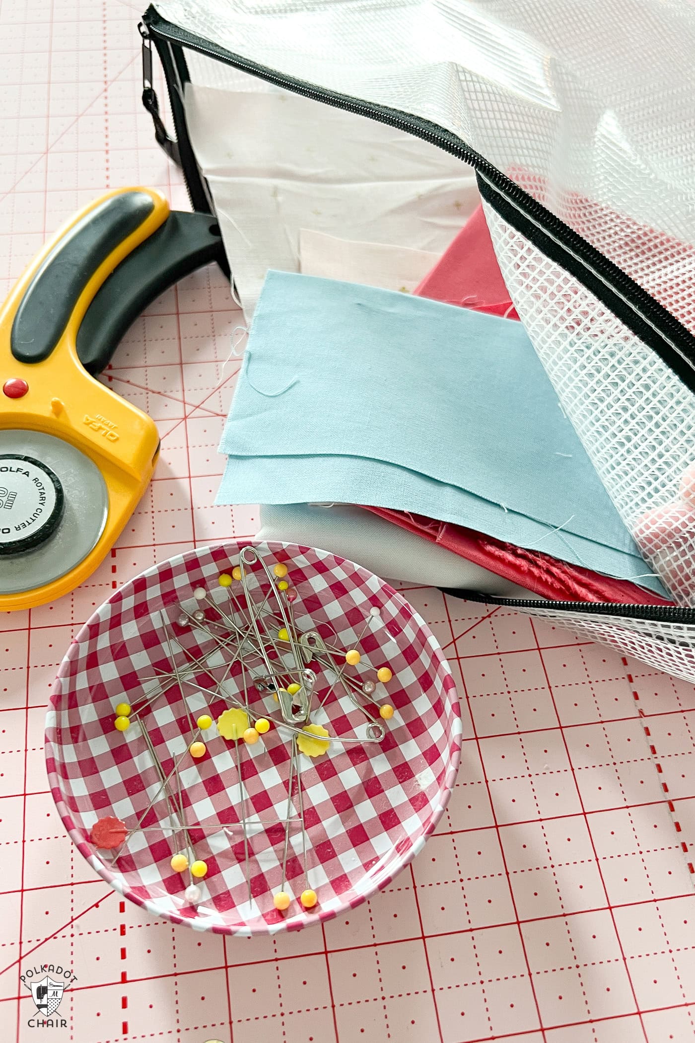 plastic envelope on cutting table