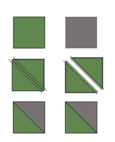 half square triangle illustration in gray and green