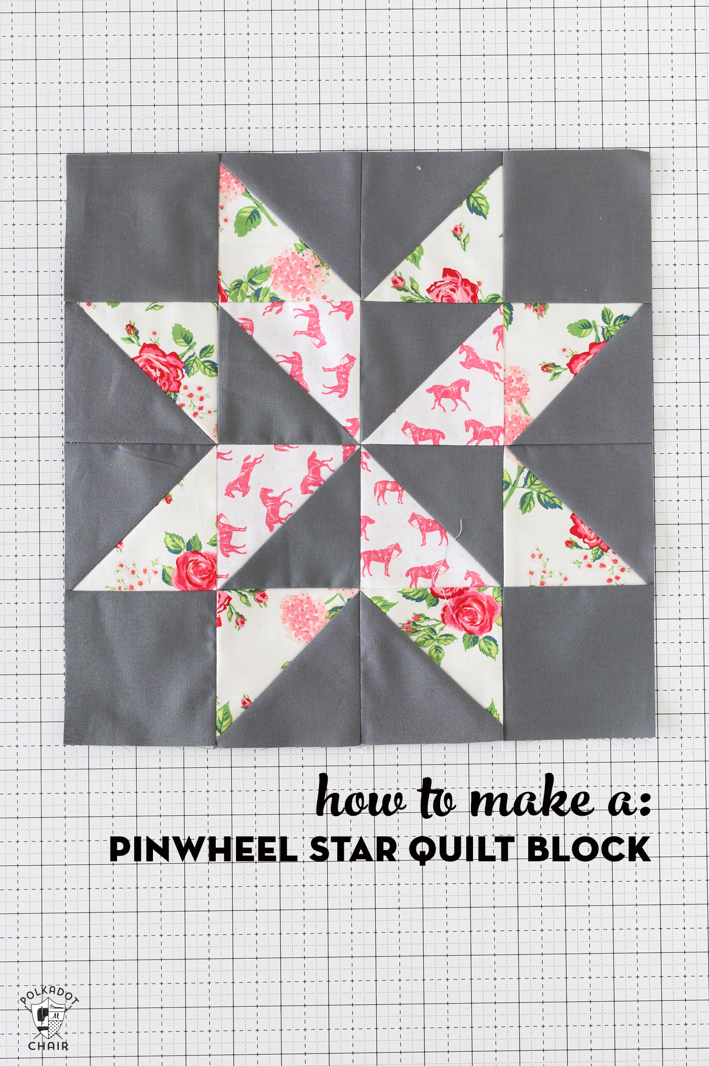 gray and white quilt block on white cutting mat