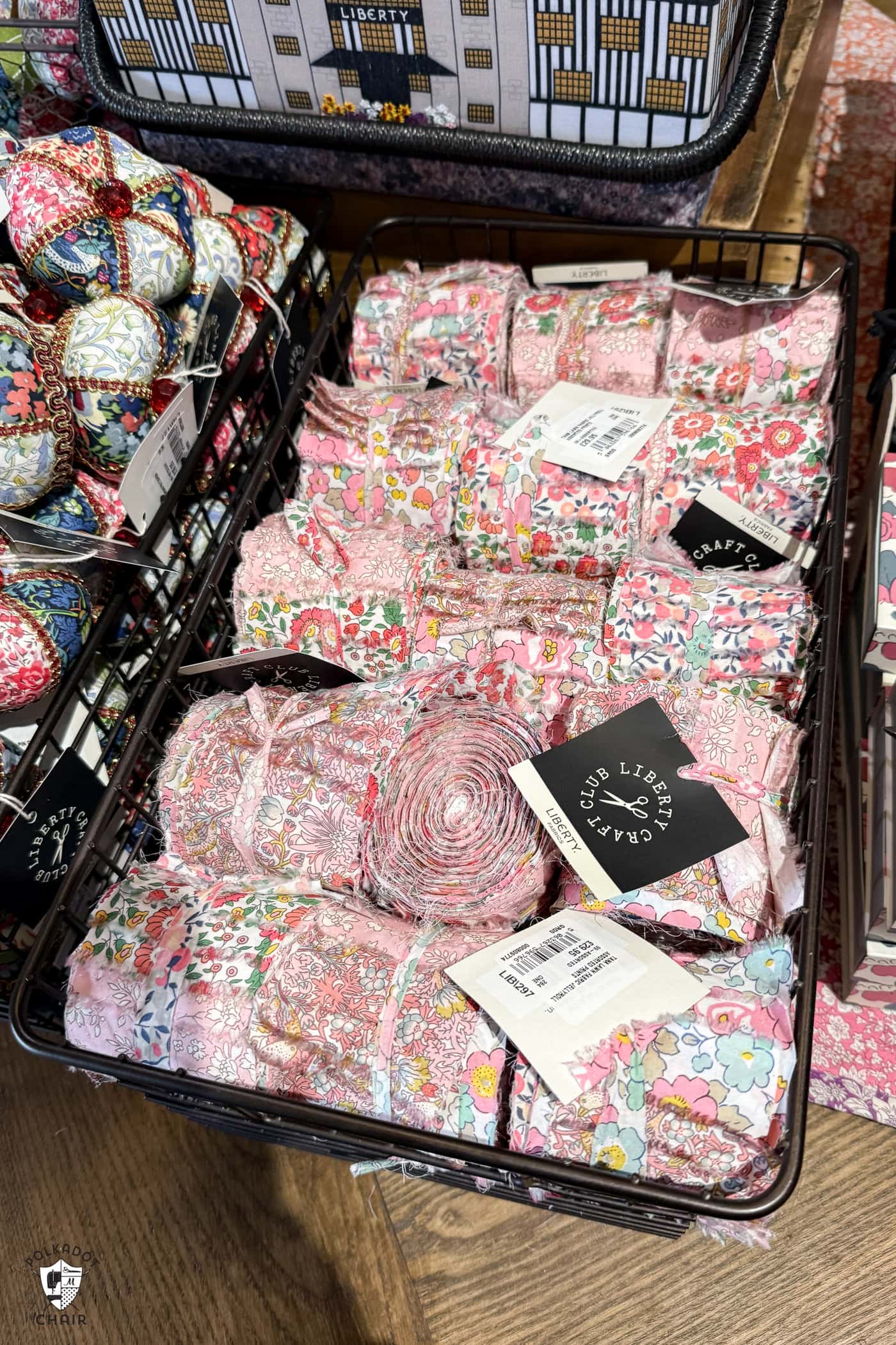 stack of fabrics at Liberty London
