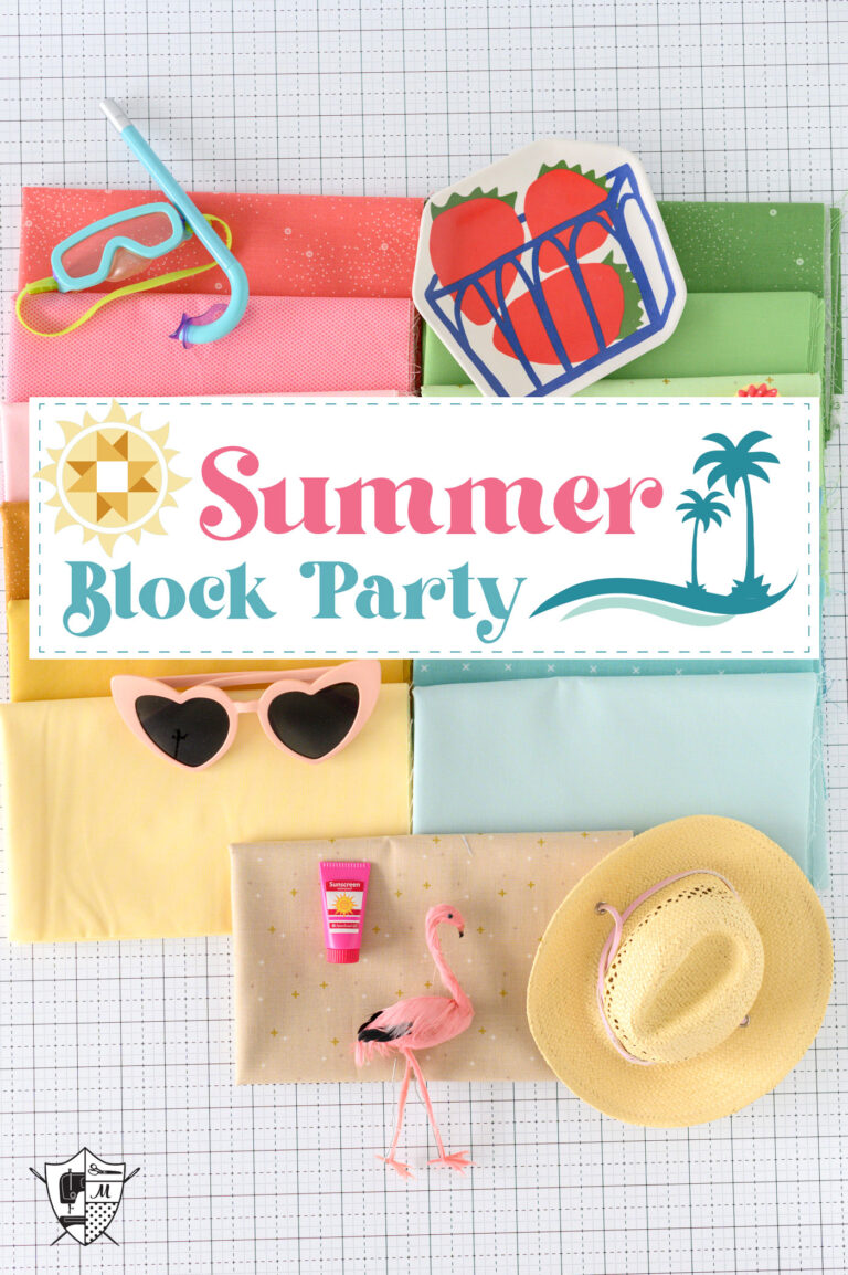 colorful fabrics on cutting mat with summer accessories